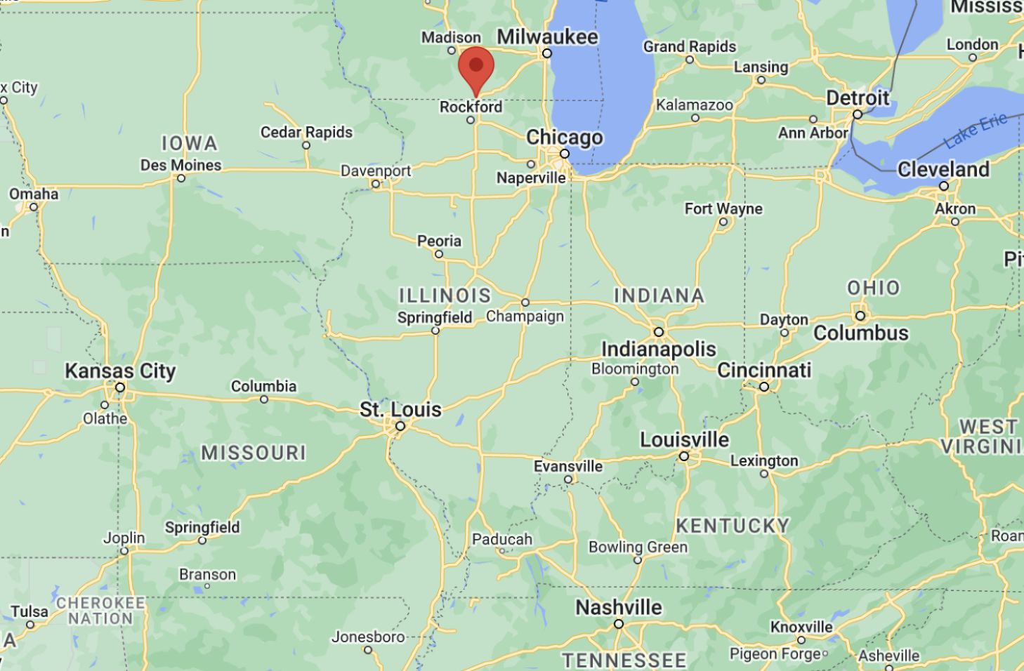 Aerial map of site in proximity to other states and bodies of water